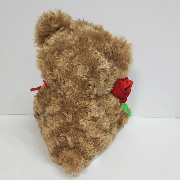 Kellytoy Valentine Brown Teddy Bear Rose Love Bow 12" Plush Stuffed Animal Toy - Picture 2 of 8